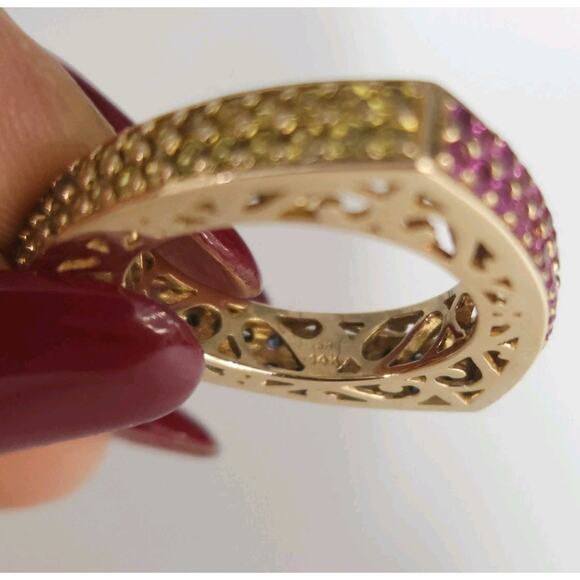 Elegant 14k Yellow Gold Triangular Natural Sapphire Colored Stones Size 6.75 - Picture 11 of 11